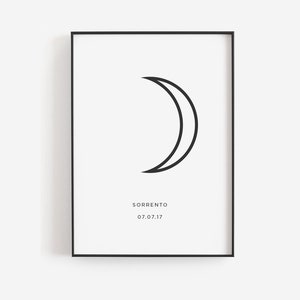 Personalized moon print TEMPLATE, Moon phase poster, Crescent moon wall art, Simple moon poster, Minimalist Line art print, Line sketch