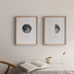Half moon print, Moon art, Birthday gift ideas, Moon phase print, Personalized moon print, Personalized birth print, Location coordinates image 3