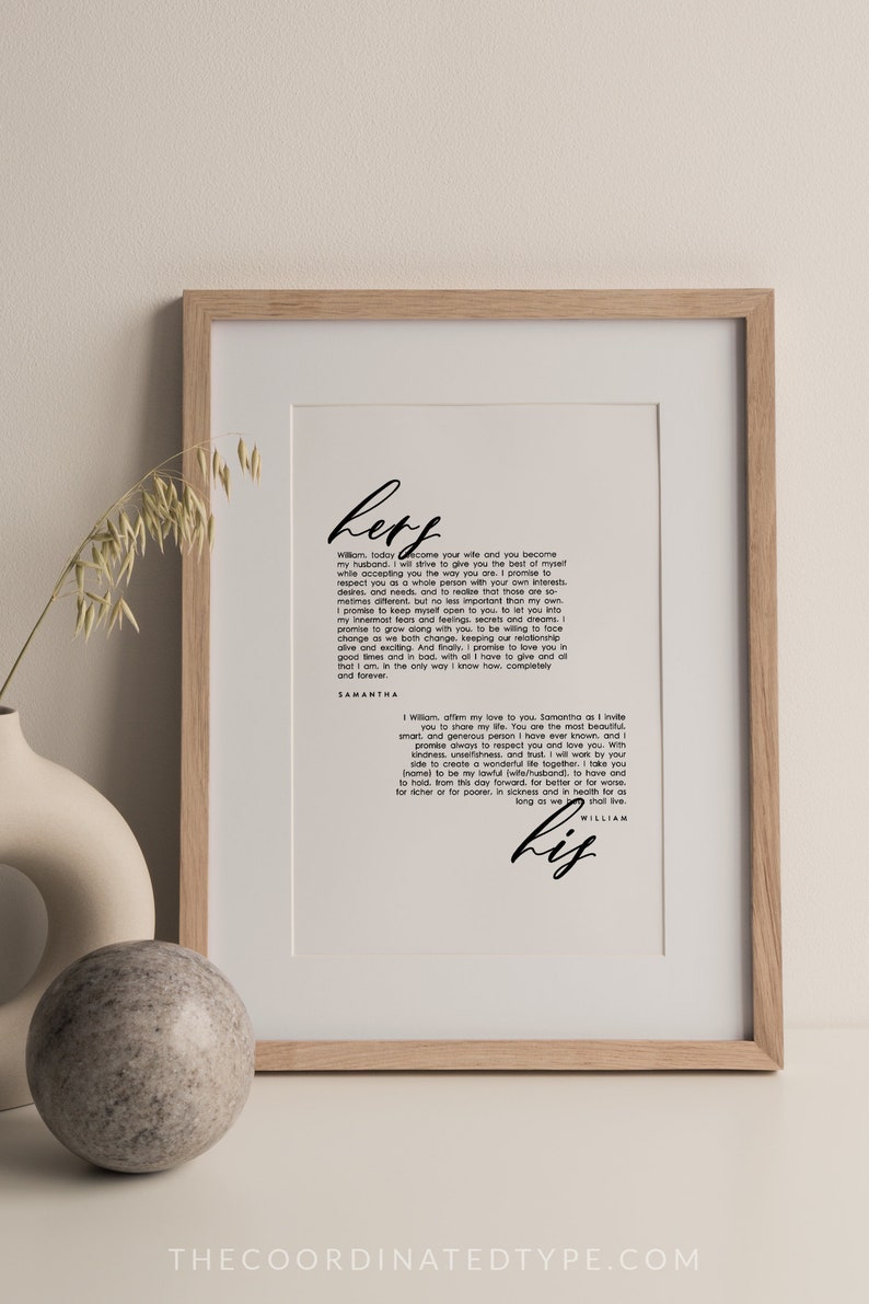 Vows print, Vows template, Vows gift, Vows calligraphy, Wedding vows wall art, Wedding vows printable, Wedding vows print, Anniversary gift image 2