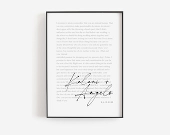 Wedding vow print, Wedding vows gift, Wedding vow art, Anniversary gifts for husband, Calligraphy vows, Minimalist vows print, Vows renewal