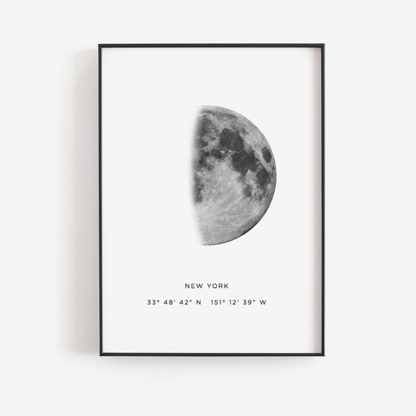 Moon phase location print template, Moon phase printable, Travel poster, Custom moon phase, Personalized moon print, Minimalist moon decor