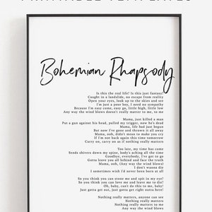 Bohemian Rhapsody Print, Bohemian Rhapsody Song Lyrics Art, Editable ...