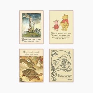 Printable Instant Download Storybook Set, Velveteen Rabbit, Pooh and Piglet, Tortoise and Hare, Lion and Mouse, Children Prints and Quotes
