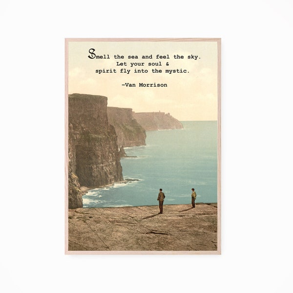 Printable Instant Download, Vintage Ireland Postcard, Into the Mystic, Van Morrison, Ocean Quotes, Sea Inspiration, Vintage Ocean Scenes