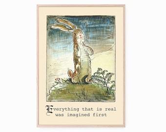 Printable Instant Download, Velveteen Rabbit Vintage Art Print, Everything Real Was Imagined, Storybook Nursery Wall Art, Imagination Quote