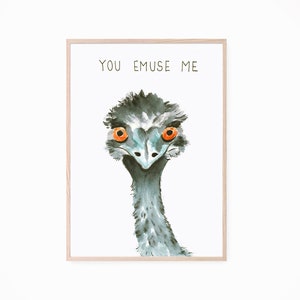 Druckbare Instant Download, Emu Wandkunst, Emu Pun Druck, Emu Aquarell herunterladbare Druck, Emu Wandkunst, süße Emu Geschenk, Druck zu Hause