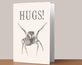 Printable Instant Download, Jumping Spider Card, Hugs