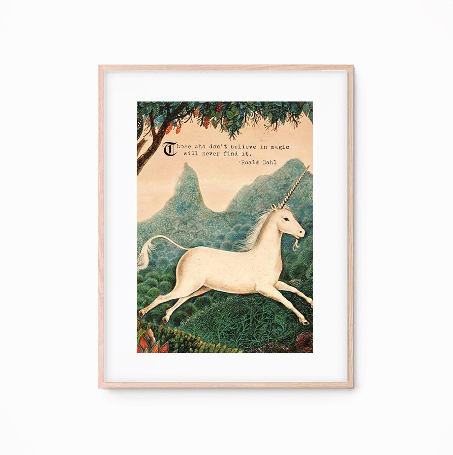vintage unicorn art print roald dahl quote quotes on magic etsy
