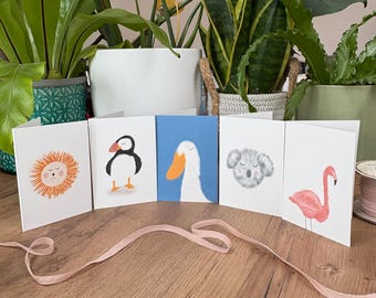 Sleepy animals Mini A7 greeting card pack. Set of 5 mixed greeting cards, for any occasion