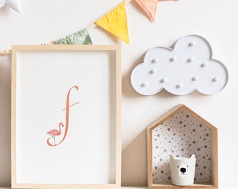 Flamingo Letter F Print: A4 Nursery Decor (Digital Download)