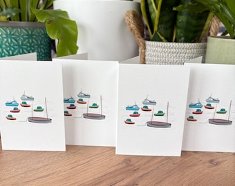 At Ives Boats Mini A7 cards pack of 4, greeting cards, any occasion card