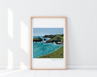 Digital Download, Kynance Cove, Cornwall, A4 digital print, hand drawn artwork, scenic, coastal prints