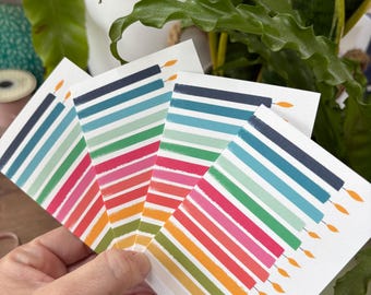 Mini Birthday Cards: Fuzzy Candles, A7 Size, Pack of 4