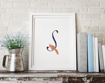 Squirrel 'S' Alphabet Print: Nursery Decor (A4 Digital Download)