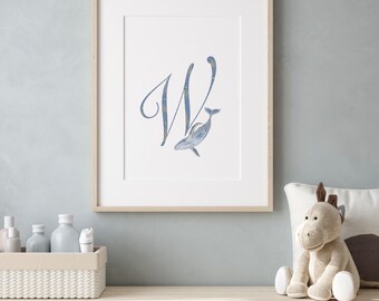 Whale 'W' Nursery Print: A4 Initial Art (Digital Download)
