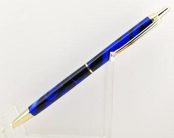 Latheturned Blue and Black Refillable Click Pen