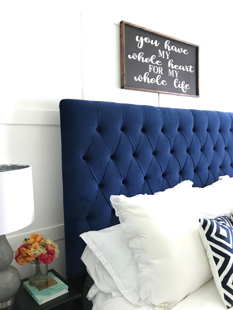 Velvet Blue Tufted Queen Headboard