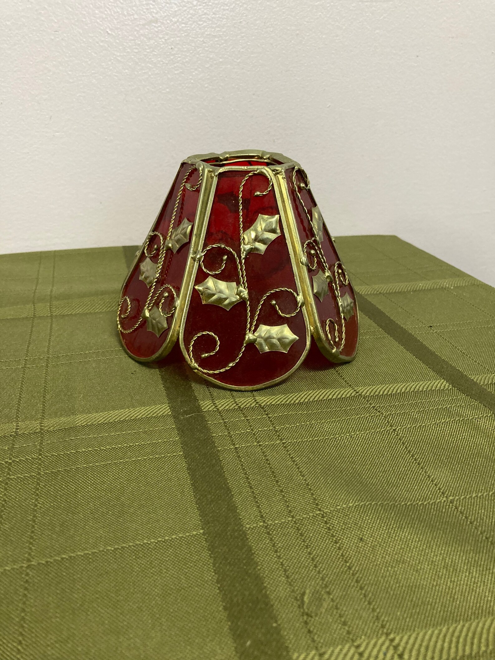 Mini Lamp Shade Red Stained Glass & Gold Trim and Accent Etsy