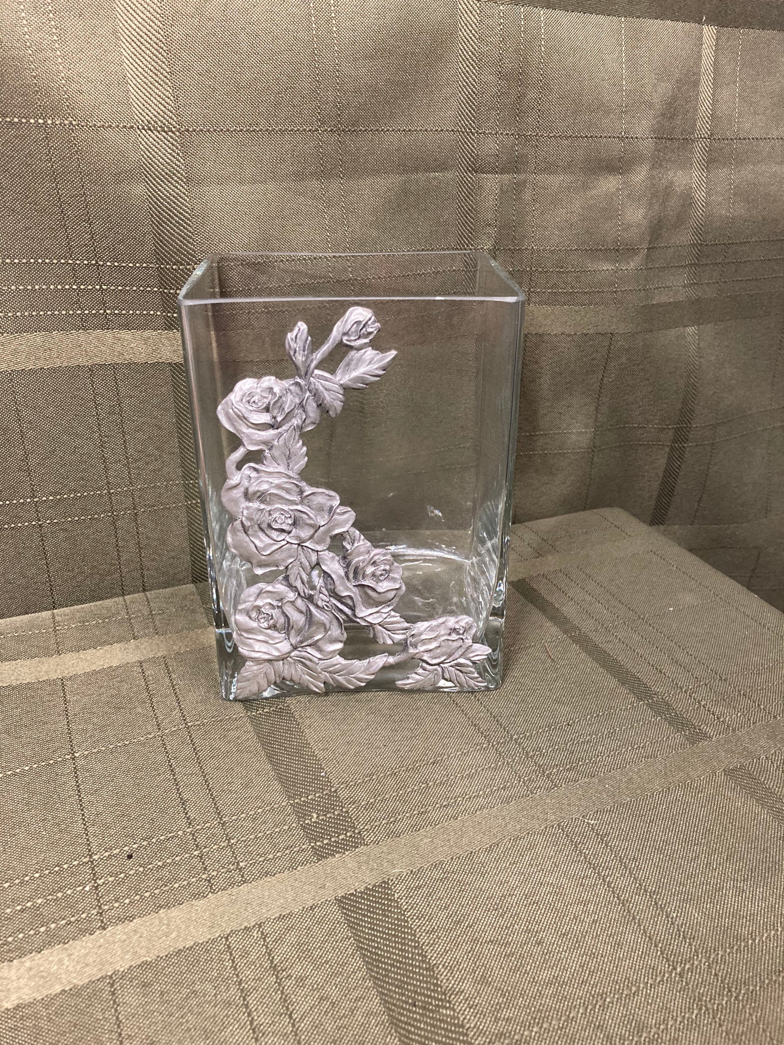 Vase Rectangulaire en Verre à Décor de Fleurs en Étain Etsy France