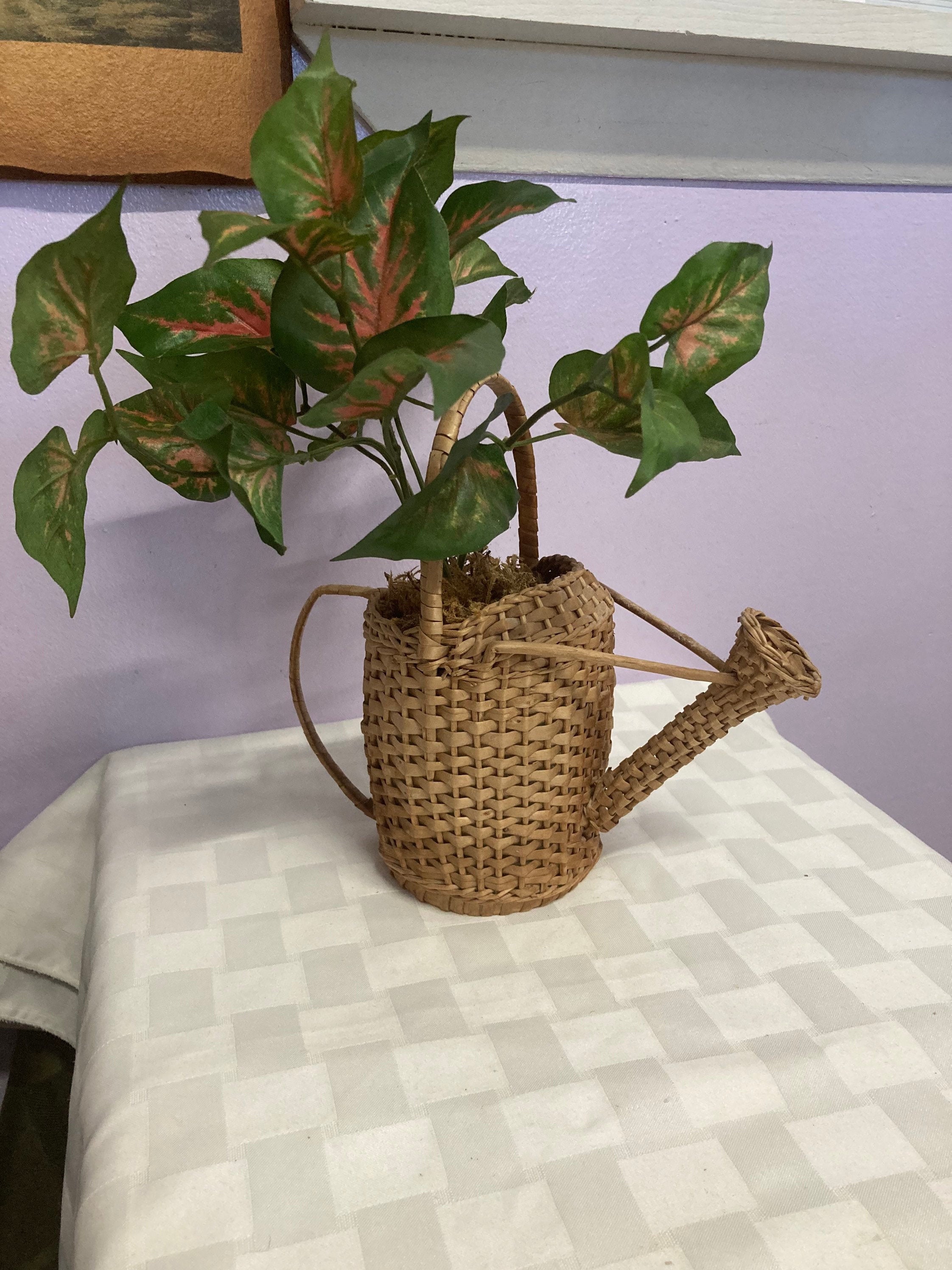 Wicker Watering Can Basket with Artificial Plant. Etsy