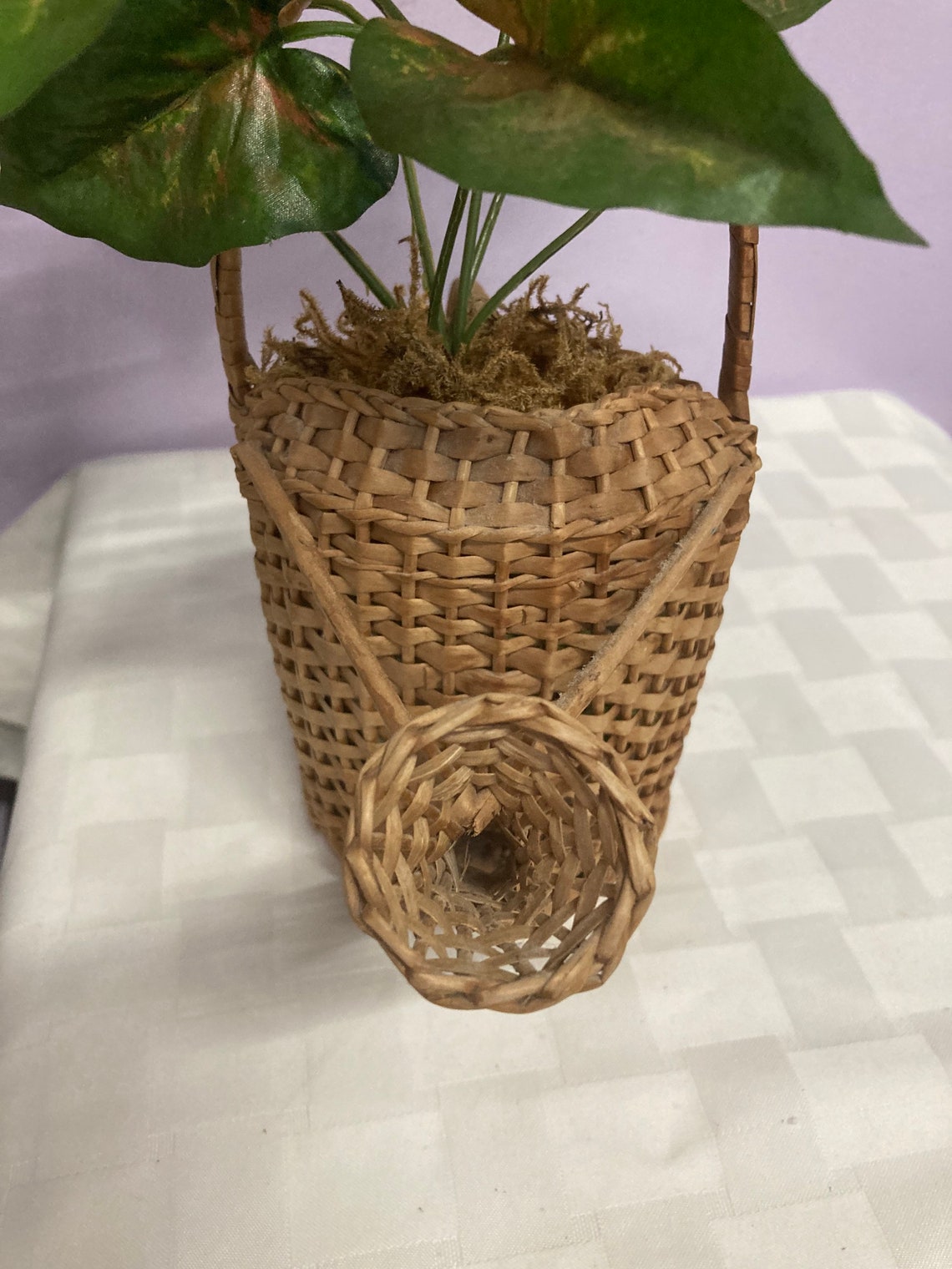 Wicker Watering Can Basket with Artificial Plant. Etsy