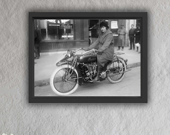 Vintage Photograph Indian Motorcycle Woman  Poster Print Wall Decor Art Print Gift For Biker Man Cave Garage Shop 015