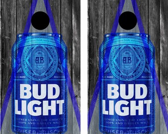 Bean Bag Toss Game Bud Light Bottle On Barn Wood Corn Hole Boards