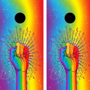 LGBTQ Unity Fist Cornhole Board Wrap Sticker Decal Gay Pride Rights Equal Love American Flag Rainbow Equality