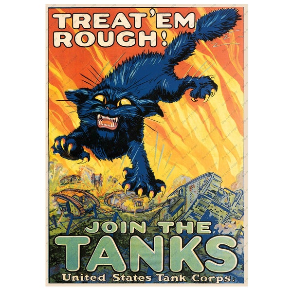 Treat Em Rough Join The Tanks WWII World War 2 Propoganda Travel Poster| Art Print Poster | Vintage Art Print | Home Decor Antique |