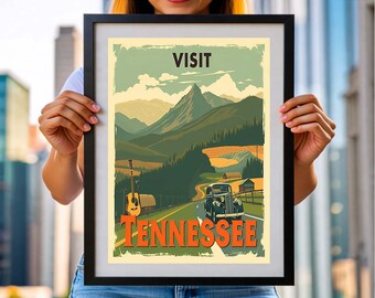 Vintage Tennessee Travel Poster - Retro Smoky Mountains & Nashville Wall Art - 1940s Style Country Music Print 82