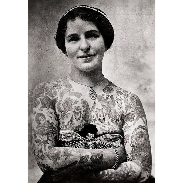 Tattoo Lady Vintage Art Print Poster Print Retro Feminist Tattoo Shop Decor Antique Tattoo Art Studio 43