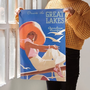 Vintage Cruise the Great Lakes Travel Poster Retro Beach House Art Print - Mid-Century Vacation Decor Lake Michigan Adventure Lake House 77