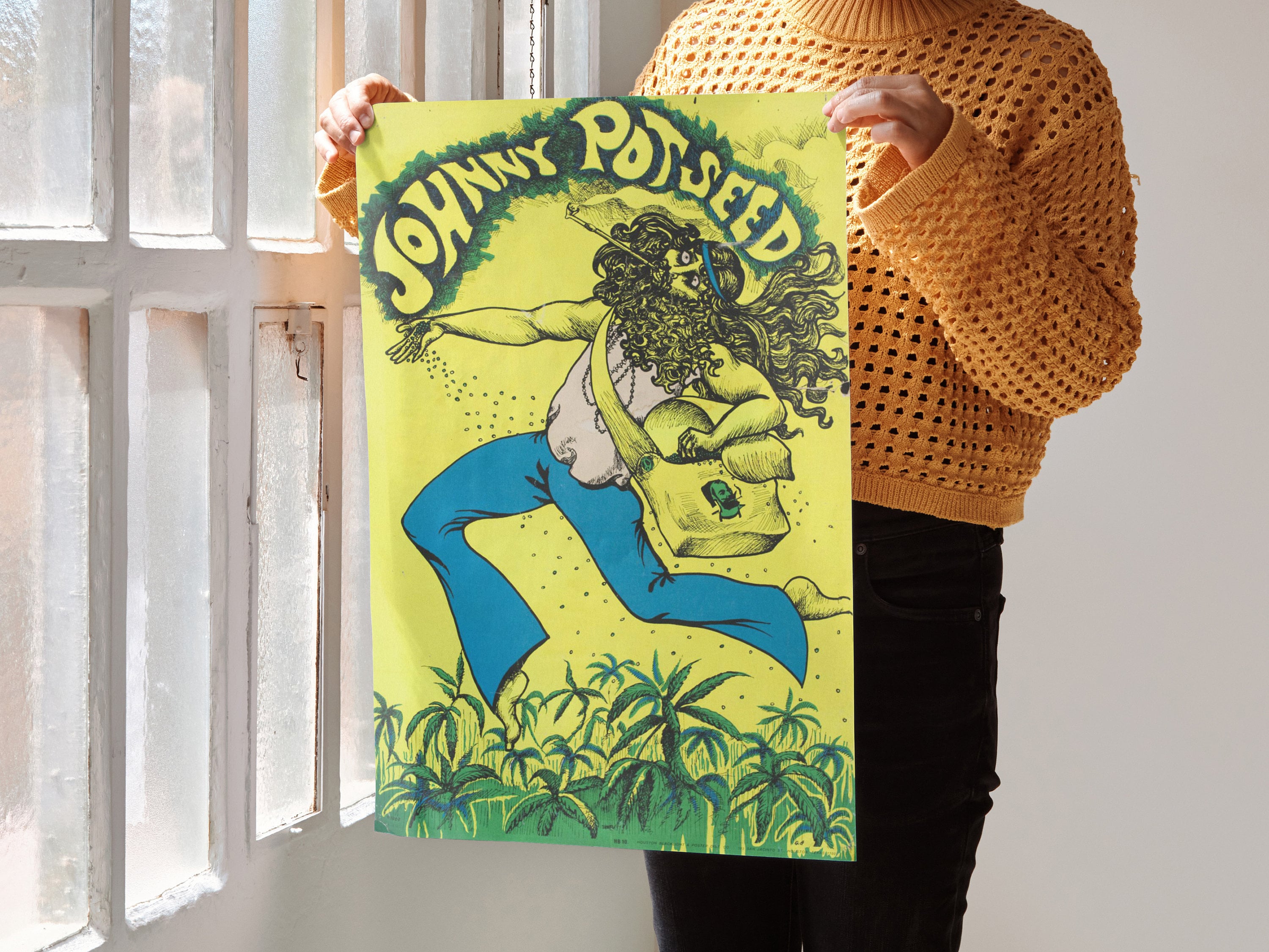 Groovy 70s Vintage Marijuana Poster Johnny Pot Seed Cannabis Art