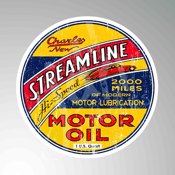 Streamline Oil Vintage Style Vinyl Decal Sticker Hot Rod Rat Rod Motorcycle Fink Race car Muscle Car Gas Hippy Retro 70s