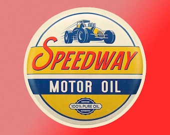 Speedway Vintage Style Vinyl Decal Sticker Racing Race Car Drag Racing Garage Rat Rod Man Cave Beer Fridge