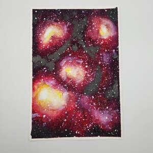 Red and Yellow Multicolor Original Watercolor  Galaxy Space Nebula Night Sky Stars