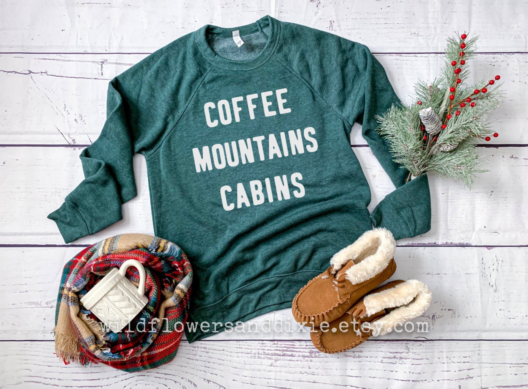 coffee mountains and cabins sweatshirt