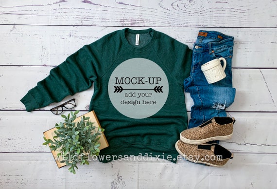 Mock Up Heather Forest Bella Canvas Unisex Sponge Fleece Etsy