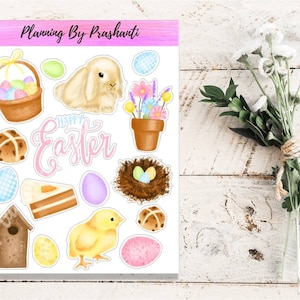 Ostern Ei Pastell Frühling Hase Kaninchen Küken Floral Tier Sticker - für Erin Condren, Notebook, Junk Journal, Bullet Journal