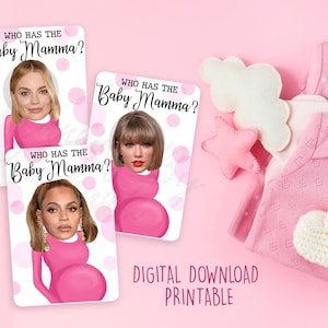 ¿Quién tiene la mamá bebé? - Juego de Baby Shower, Descarga imprimible de Juegos de Baby Shower, Cabezas de celebridades, Ganes de fiesta únicos y divertidos