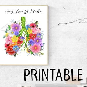 PRINTABLE Flower Floral Lung Art Print - Lung Cancer Awareness, Lung Disease Awareness, Pulmonary Fibrosis, Cystic Fibrosis