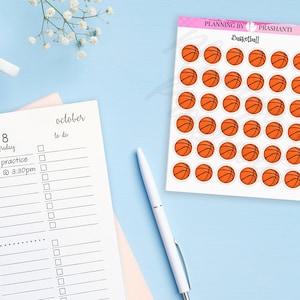 Pegatinas para planificador de baloncesto: iconos de baloncesto, juego de baloncesto, entrenamiento, práctica, pegatinas deportivas, pegatinas para Bullet Journal