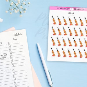 Naklejki Cricket Planner - Mecz krykieta, Trening, Trening, Naklejki sportowe, Kij krykietowy, Ikony piłek krykietowych, Gra w krykieta, Bullet Journal