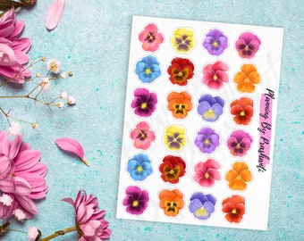 Small Pansies Flowers Floral Seasonal Stickers - For Planner, Bullet Journal, Junk Journal, Art Journal, Scrapbook, Traveler&#39;s Notebook