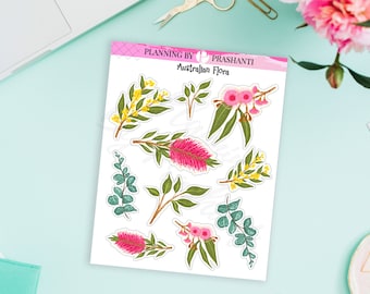 Australian Flora Native Aussie Botanical Plants Flowers Planner Stickers - For Journaling, Bullet Journal, Junk Journal, Scrapbooks