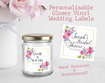 Square Wedding Stickers Labels -  Wedding Favor Stickers, Thank You,  Favours, Personalized - Bridal Shower, Bachelorette, Pink Florals