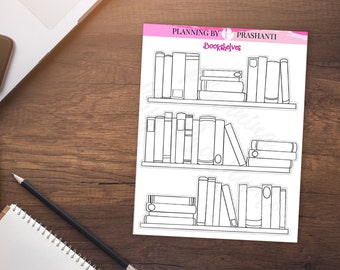 Bookshelf Books Reading Tracker - Planner Stickers Bullet Journal Scrapbook Traveller&#39;s Notebook Junk Journal Erin Condren Life Planner