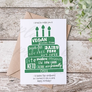 Funny Dietary Vegan Birthday Card - Greeting Cards, Vegan Gift, Funny Card, Hilarious Card, Quirky Card, Gluten Free, Organic, Vegetarian
