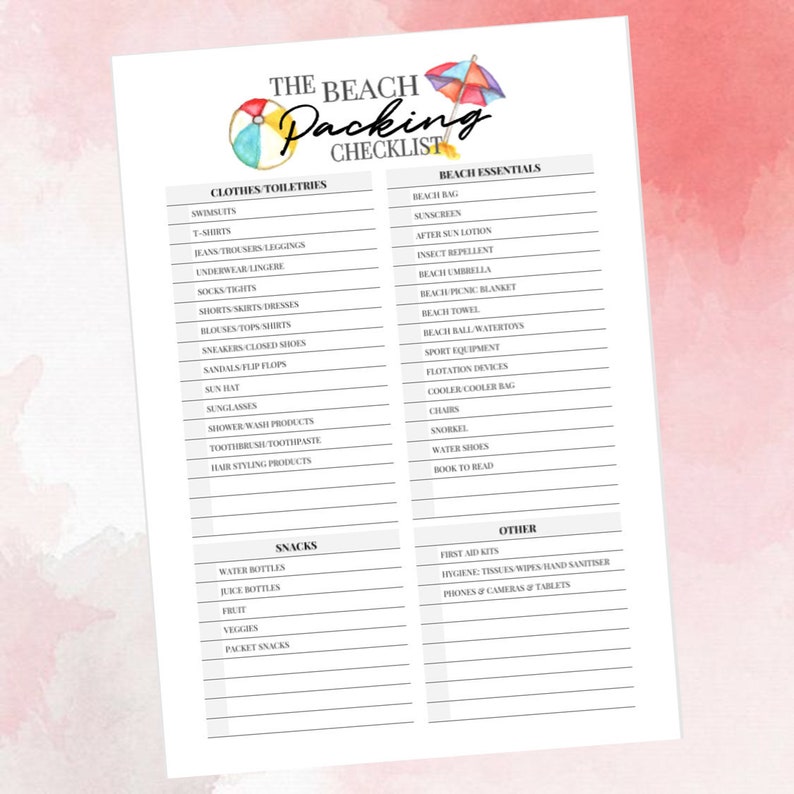 Printable Seashore Packing Record Holiday Trip Holiday vacation Towards Do Checklist - A4 Printable photograph regarding Printable Beach Packing List called Printable Beach front Packing Record Holiday vacation Getaway Holiday vacation In the direction of Do Checklist - A4 Printable