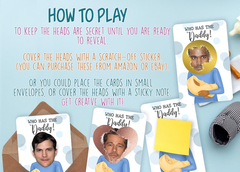 Who Has The Baby Daddy Baby Shower Games, Printable Instant Download, Shower Games, Party Games, Celebrity Heads zdjęcie 3